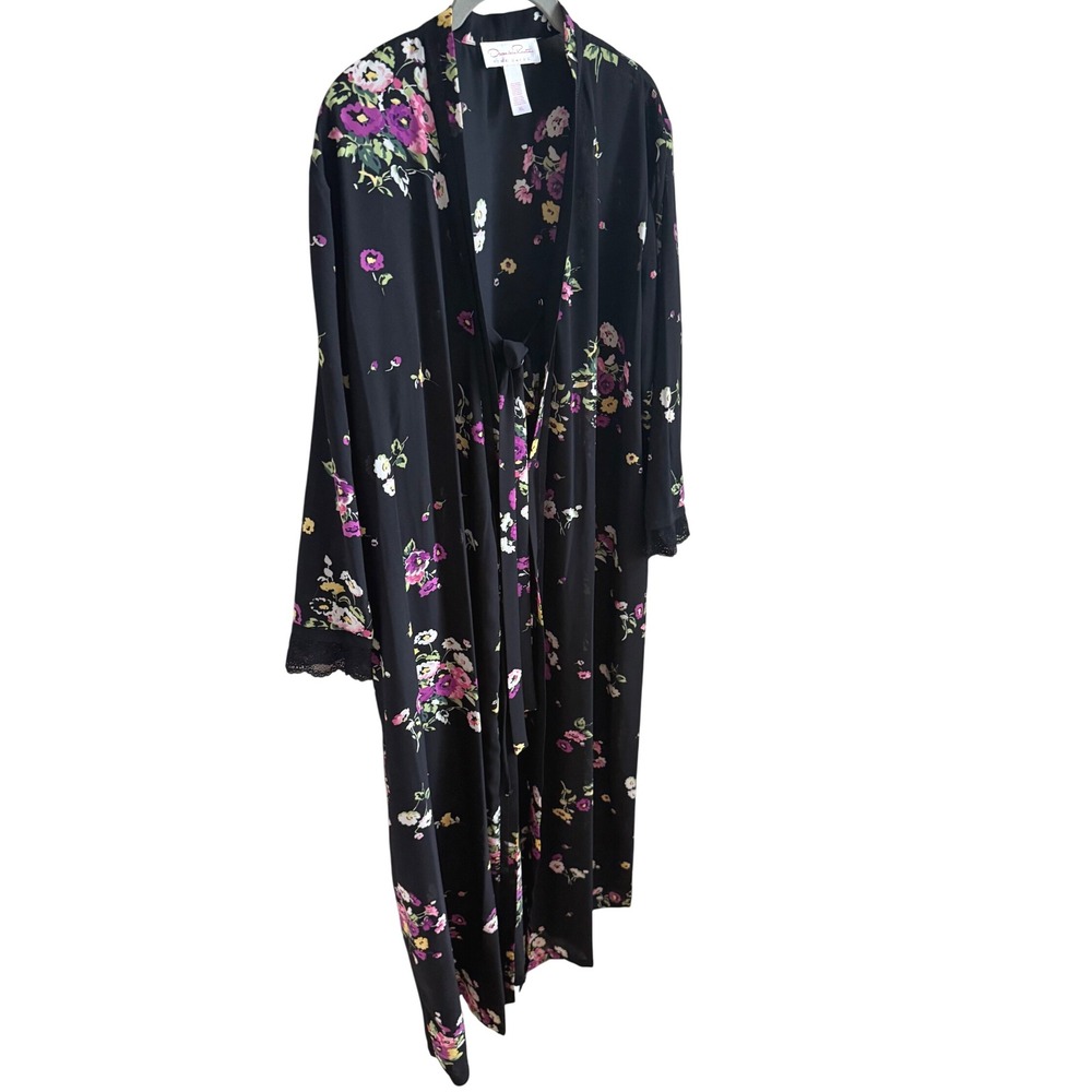 Oscar de la Renta Pink Label Floral Lace‎ Kimono Robe XL Black Romantic Luxury - Picture 2 of 5